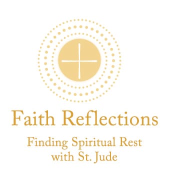 Faith Reflections: Finding Spiritual Rest with St. Jude Logo. A circular emblem with a cross in the center, surrounded by concentric dotted circles.